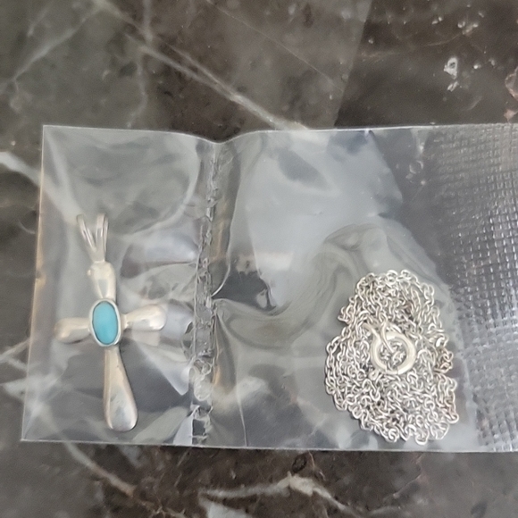 unknown Jewelry - Silver Cross Pendant Necklace with Turquoise Accent